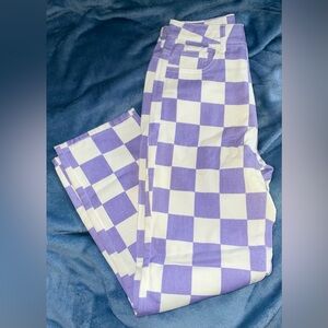 Purple and white checkered jeans